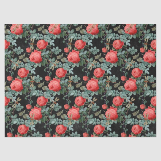 Papel De Seda Rosas e Libélulas (Design 15) (Frente )