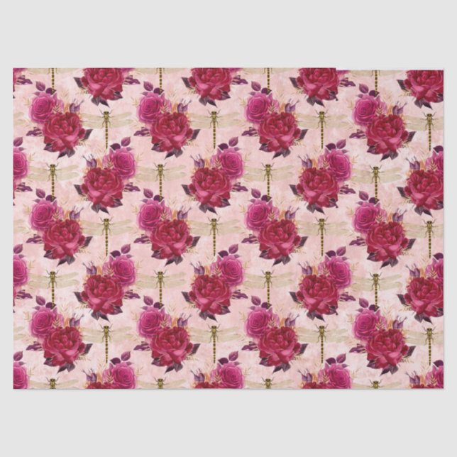 Papel De Seda Rosas e Libélulas (Design 3) (Frente )