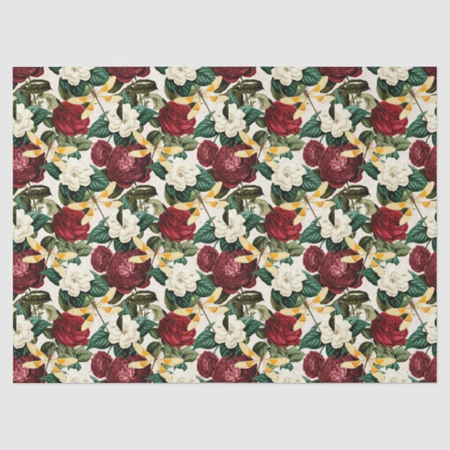 Papel De Seda Rosas e Libélulas (Design 8) (Frente )