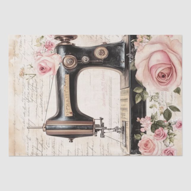 Papel De Seda Rosas e Padrão de Ephemera de Costura (Frente )