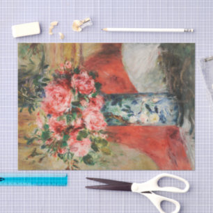 Papel De Seda Rosas e peônias em um vaso Renoir