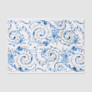 Papel De Seda Rosas e Rolos Azuis Elegantes