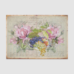 Papel De Seda Rosas em Estilo Vintage, Tigela de Frutas e Letra