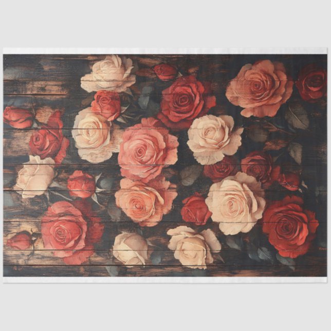 Papel De Seda Rosas em Vermelho e Rosa Pintados na Decoupage da  (Frente )