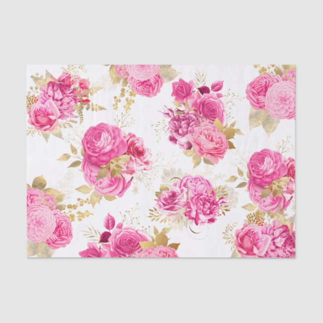 Papel De Seda Rosas Florais Cor-de-Rosa (Frente )
