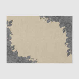 Papel De Seda Rosas Florais Preto Vintage e Rústico Kraft