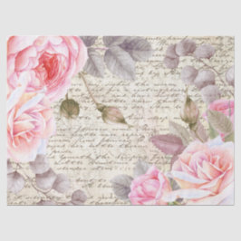 Papel De Seda Rosas Florais Rosa Vintage - Antiga Letra Decoupag