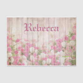Papel De Seda Rosas Florais Shabby Chic Em Madeira Nome Personal