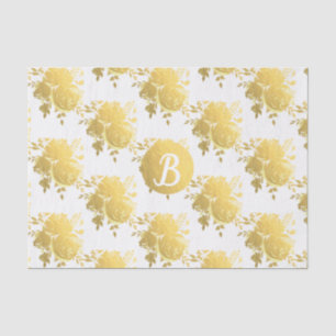 Papel De Seda Rosas Monograma Custom Glam Dourado Brilhante com