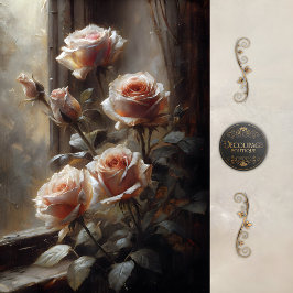 Papel De Seda Rosas na Janela em Decoupage Bege Rosado