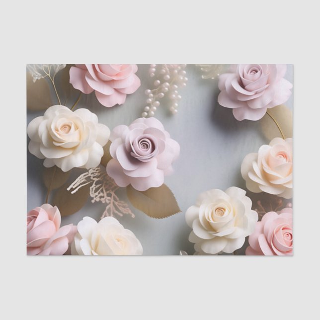 Papel De Seda Rosas Púrpuras E Brancas Rosa (Frente )
