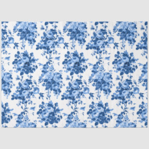 Papel De Seda Rosas Românticos Antigos da Vintagem - Azul em Br
