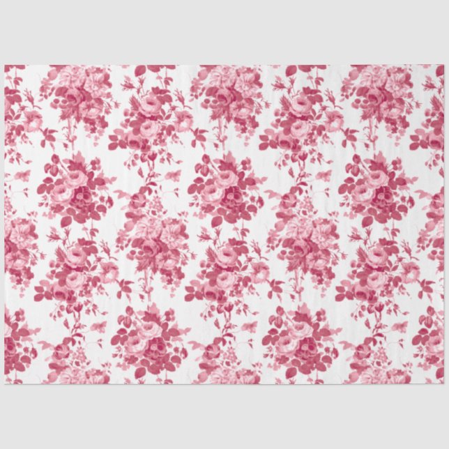 Papel De Seda Rosas Românticos Antiguos Rosa-Rosa em Branco (Frente )