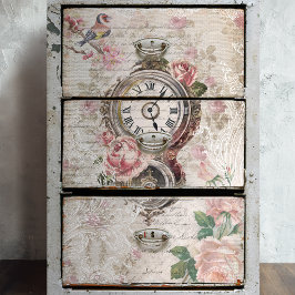 Papel De Seda Rosas Românticos Franceses, Decoupage de Clock & F