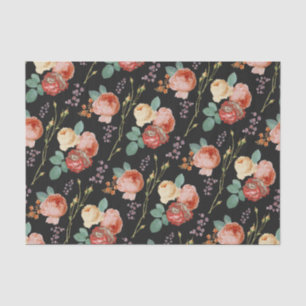 Papel De Seda Rosas Rosa-Chic Elegantes Floral a Preto