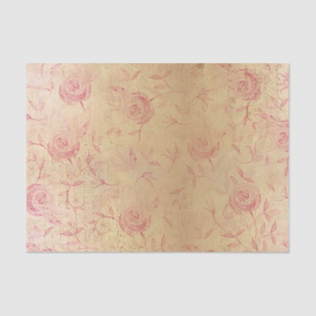 Papel De Seda Rosas Rosa Chique Florescimento Brilho Dourado (Frente )