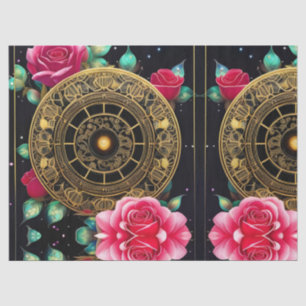 Papel De Seda Rosas Rosa, Dourada Filigree Art