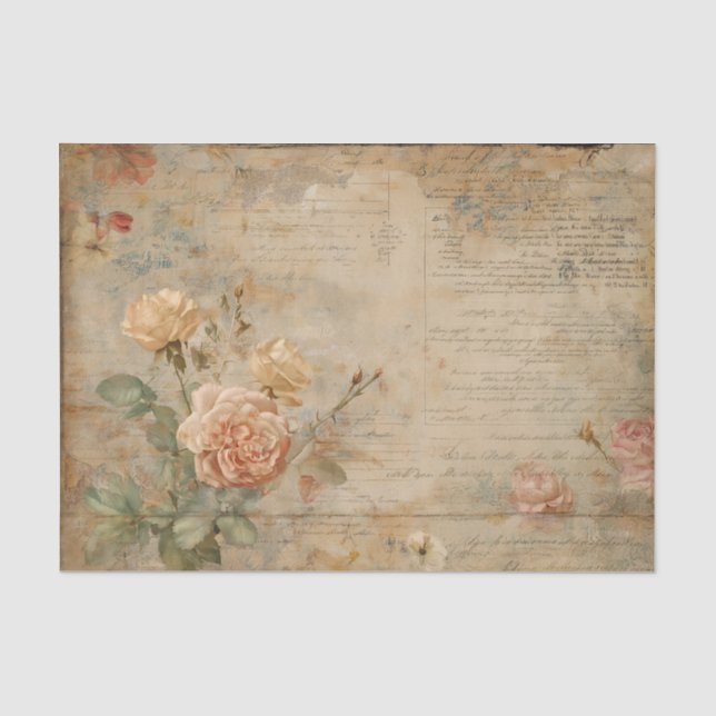 Papel De Seda Rosas Rosa e Creme Antigas (Frente )