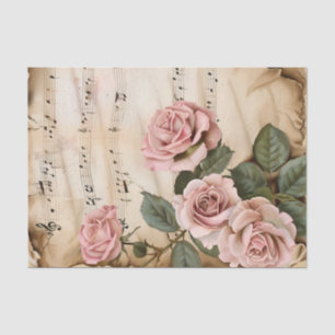 Papel De Seda Rosas rosa, estilo de vintagem, folha de música ef