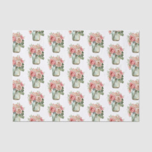 Papel De Seda Rosas Rosa Floral Mason Jar