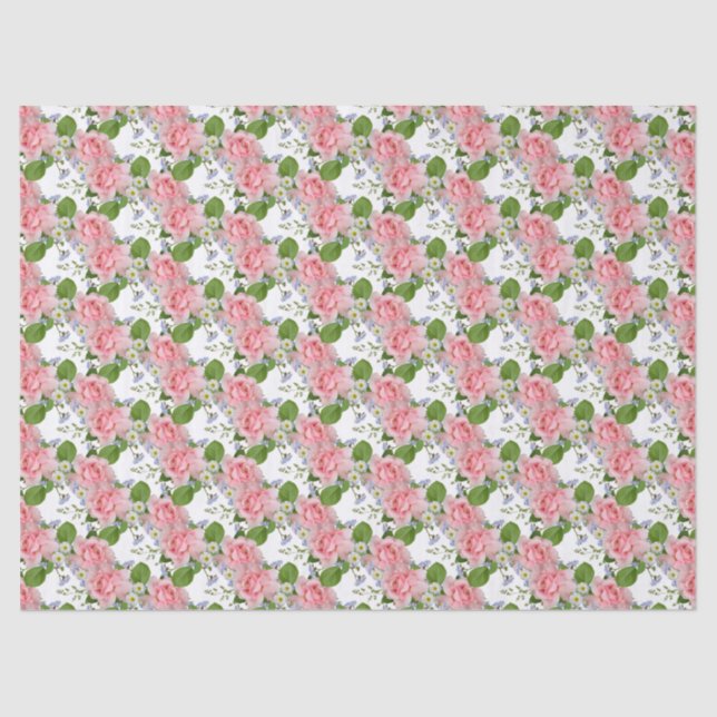 Papel De Seda Rosas Rosa, Flores de Verão Femininas (Frente )