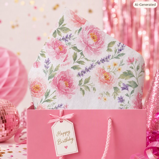 Papel De Seda Rosas Rosa Flores Feliz Aniversário (Criador carregado)