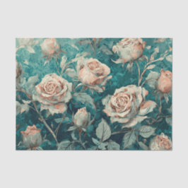 Papel De Seda Rosas Rosa no Teal
