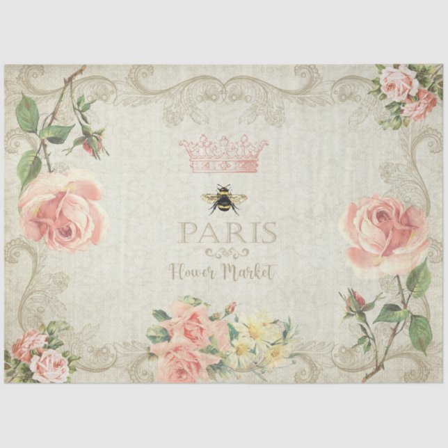 Papel De Seda Rosas Rosa Paris Decoupagem Artesanato (Frente )