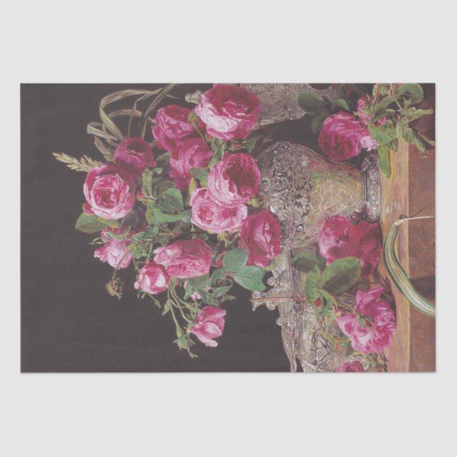 Papel De Seda Rosas rosa (por Ferdinand Georg Waldmüller) (Frente )