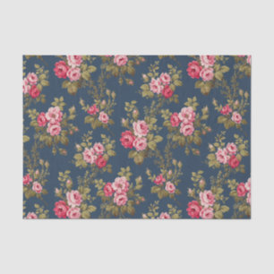 Papel De Seda Rosas Rosa-Rosa-Vintage-Elegante-Fundo Azul