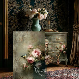 Papel De Seda Rosas Rosas Pink Songbird Vintage Damasco Botânico