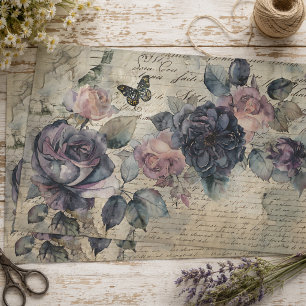 Papel De Seda Rosas Roxas e Rosadas Vintage em Decoupage de Letr