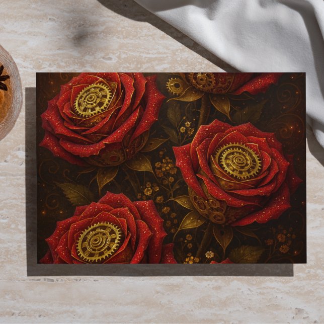 Papel De Seda Rosas Steampunk de Luxo Românticas Engrenagens Dou (Criador carregado)