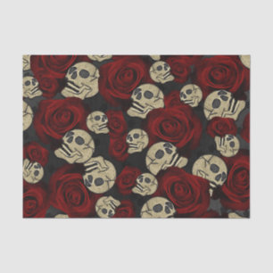 Papel De Seda Rosas Vermelhas & Caveiras Cinza Preto Floral Góti