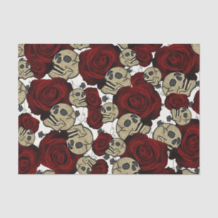 Papel De Seda Rosas Vermelhas & Caveiras Floral Preto Gótico Bra