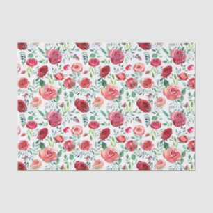Papel De Seda Rosas vermelhas de Aquarela Moderna Padrão