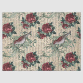 Papel De Seda Rosas vermelhas de Vintage e Decoupage de Aves