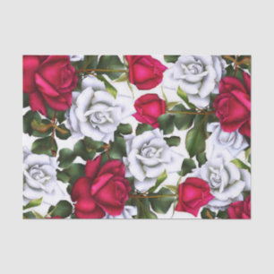 Papel De Seda Rosas Vermelhas e Brancas Shabby Chic Rústico Glam