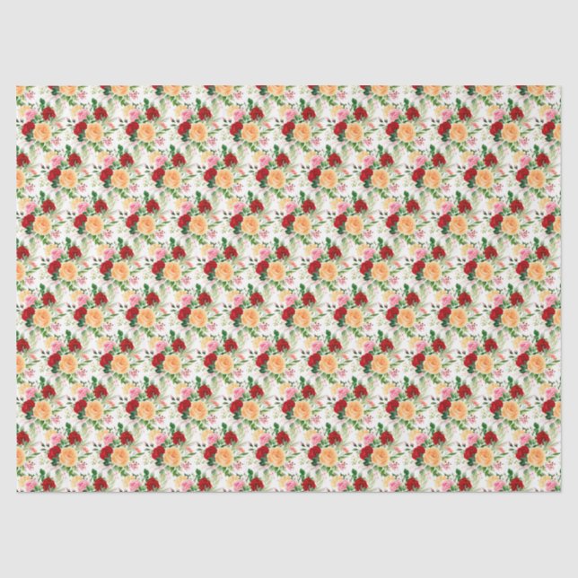 Papel De Seda Rosas Vermelhas e Laranjas Românticas (Frente )