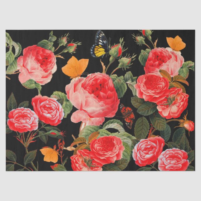 Papel De Seda ROSAS VERMELHAS E MANTEIRAS AMARELAS Pretas (Frente )
