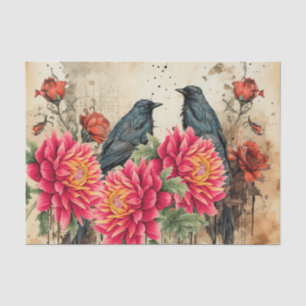 Papel De Seda Rosas vermelhas e Ravens Góticos Inspirados na Vin