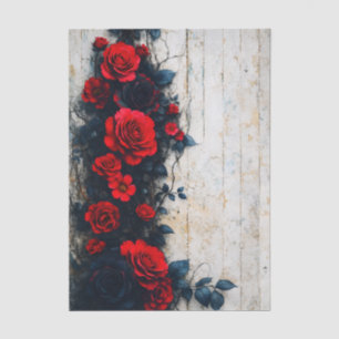 Papel De Seda Rosas Vermelhas em Madeira Desgastada FE3L Decoupa