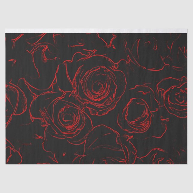 Papel De Seda Rosas Vermelhas Fundo Preto (Frente )