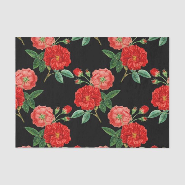 Papel De Seda Rosas Vermelhas, Fundo Preto, (Frente )