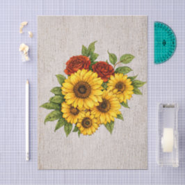 Papel De Seda Rosas Vermelhas Girassóis Fundo Xadrez Ivory Shabb