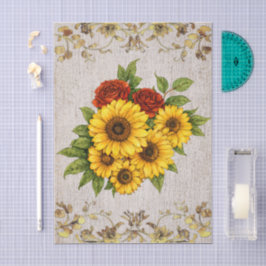Papel De Seda Rosas Vermelhas Girassóis Marfim Fundo Xadrez Chiq