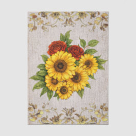 Papel De Seda Rosas Vermelhas Girassóis Marfim Fundo Xadrez Chiq
