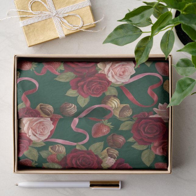 Papel De Seda Rosas Vermelhas Luxuosas (Presente)