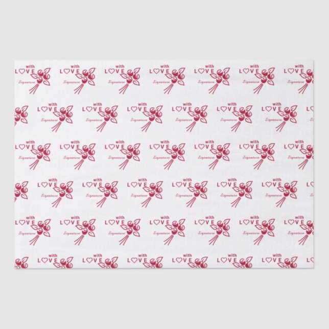 Papel De Seda Rosas vermelhas personalizadas "Com L ❤️ VE" (Frente )