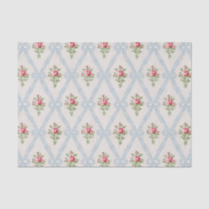 Papel De Seda Rosas Victorianas cor-de-rosa com Fita Azul